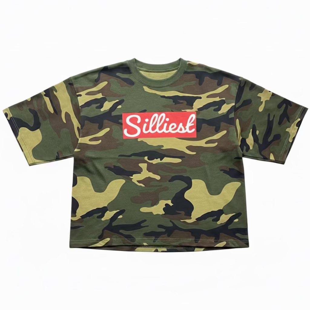 Silliest Red Box Cropped Oversized Camo Tee