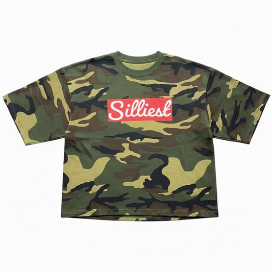 Silliest Red Box Cropped Oversized Camo Tee